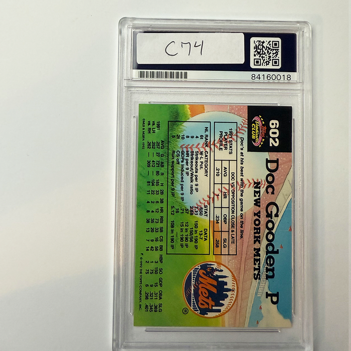 Dwight Gooden Signed 1992 Stadium Mem Choice #602 w/4 Inscriptions PSA Auto Auth