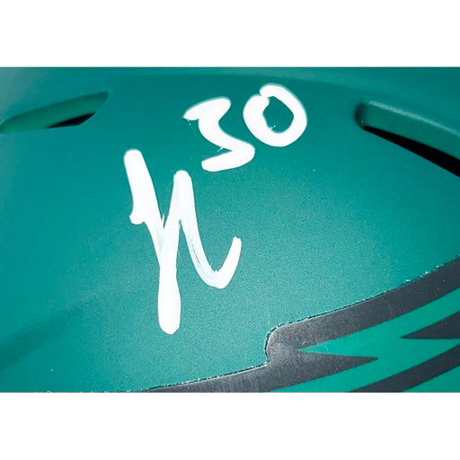 Jihaad Campbell Signed Philadelphia Eagles Rave Mini Football Helmet (Beckett)