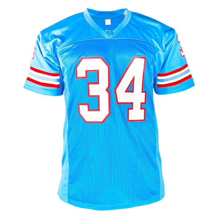 Earl Campbell Signed Stats Houston Light Blue Football Jersey (JSA)