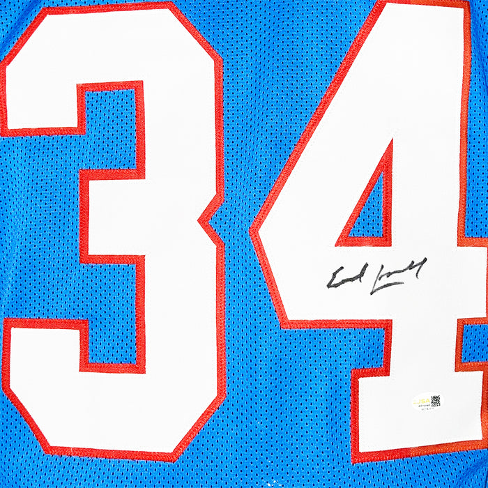 Earl Campbell Signed Stats Houston Light Blue Football Jersey (JSA)