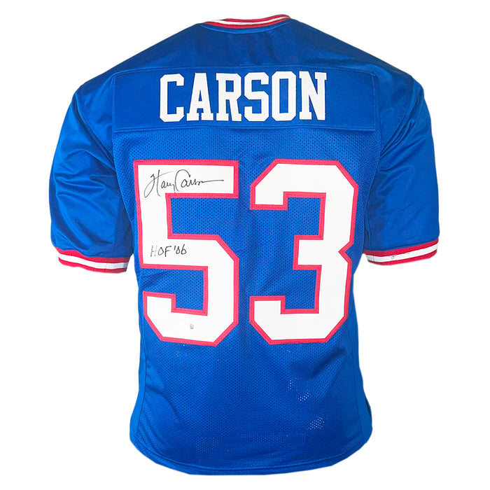 Harry Carson Signed HOF 06 Inscription New York Blue Football Jersey (Beckett)