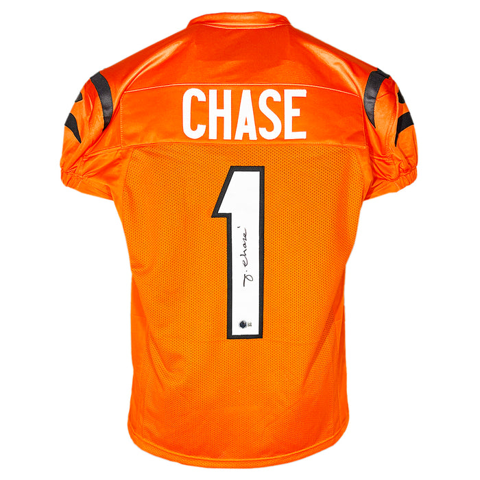 Ja'Marr Chase Signed Cincinnati Orange Game Style Football Jersey (Beckett)