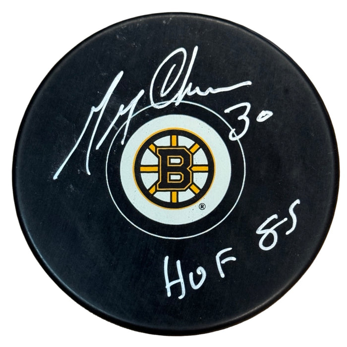 Gerry Cheevers Signed HOF Boston Bruins Hockey Puck (JSA)