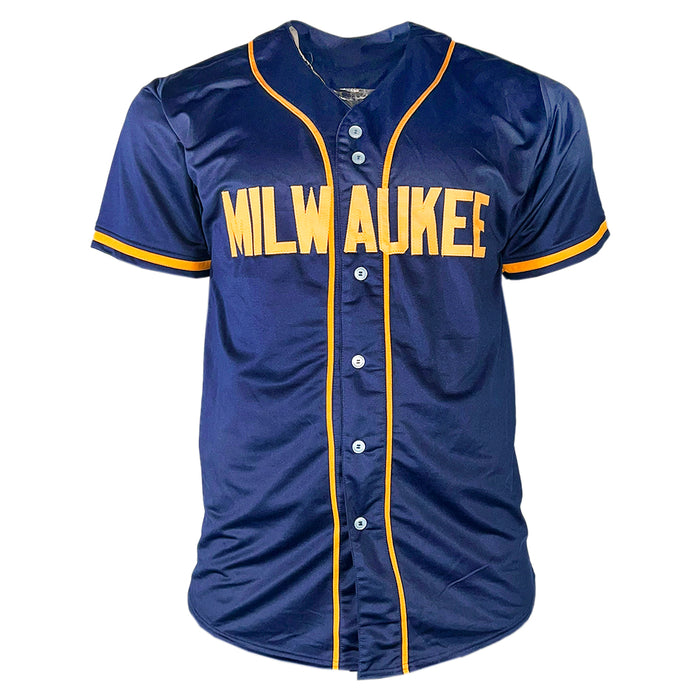 Jackson Chourio Signed Milwaukee Navy Baseball Jersey (JSA)