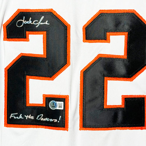 Jack Clark Signed Fuck the Dodgers Inscription San Francisco White Baseball Jersey (Beckett)