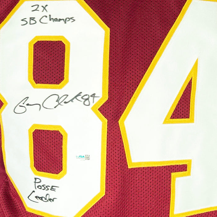 Gary Clark Signed 2x SB Champs Posse Leader Inscription Washington Red Football Jersey (JSA)