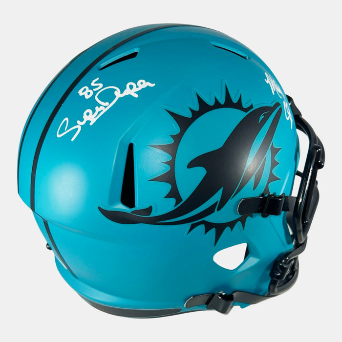 Marks Brothers Mark Clayton & Mark Duper Signed Miami Dolphins Rave Full-Size Replica Football Helmet (JSA)