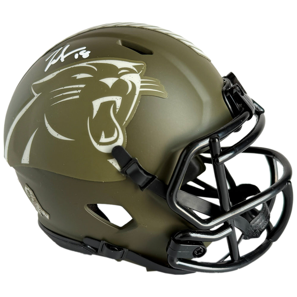 Jalen Coker Signed Carolina Panthers Salute to Service Mini Football Helmet (JSA)