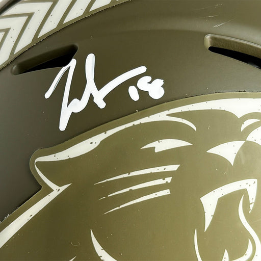 Jalen Coker Signed Carolina Panthers Salute to Service Mini Football Helmet (JSA)