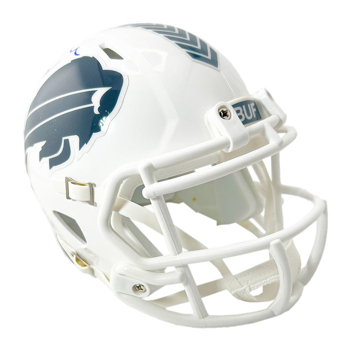 James Cook Signed Blue Ink Inscription Buffalo Bills Salute to Service 2024 Mini Football Helmet (JSA)