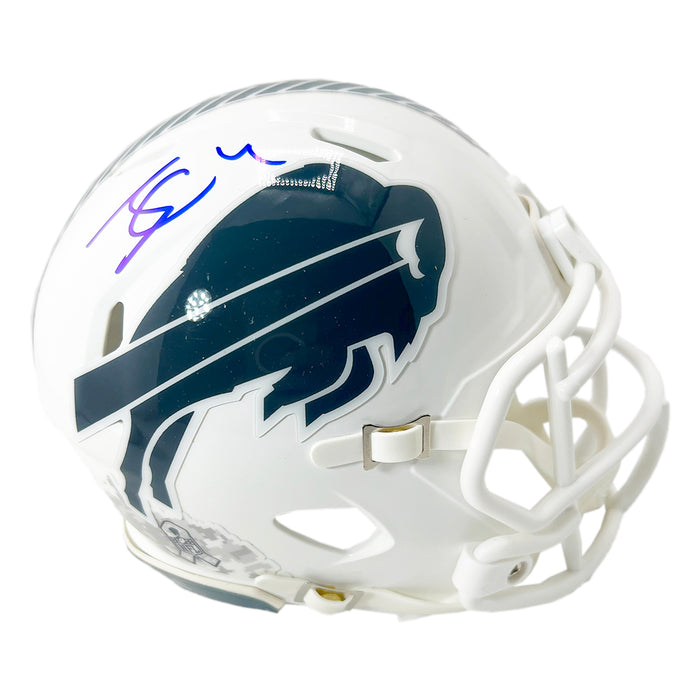 James Cook Signed Blue Ink Inscription Buffalo Bills Salute to Service 2024 Mini Football Helmet (JSA)