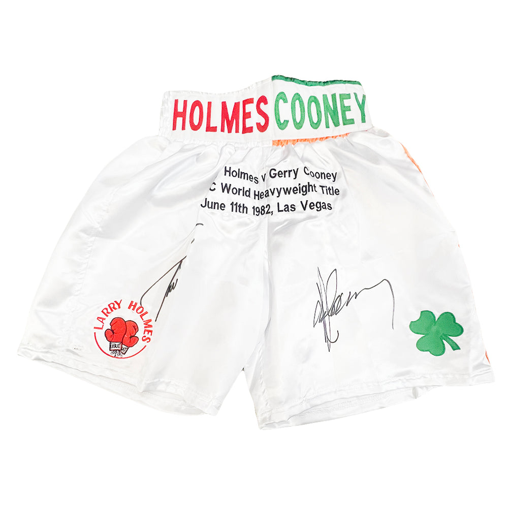 Larry Holmes Gerry Cooney Dual Signed White Boxing Trunks (JSA) — RSA