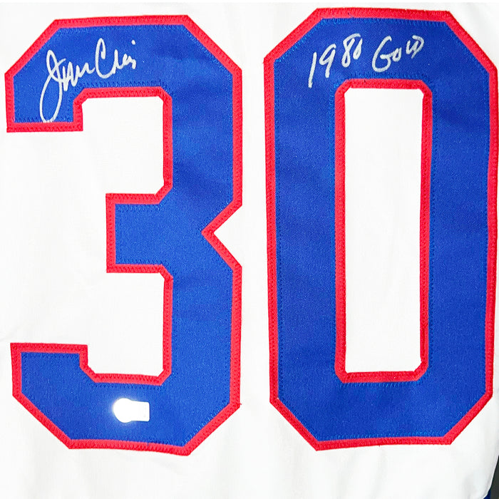 Jim Craig Signed 1980 Gold Inscription Team White Hockey Jersey (PSA)