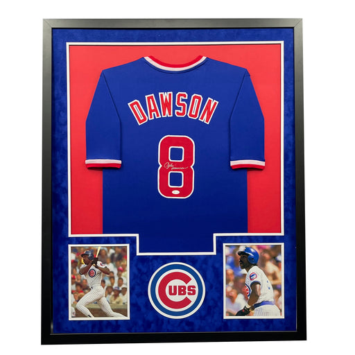 Andre Dawson Signed Chicago Blue Custom Double-Suede Framed baseball Jersey (JSA)