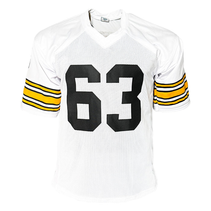 Dermontti Dawson Signed HOF 12 Inscription Pittsburgh White Football Jersey (JSA)