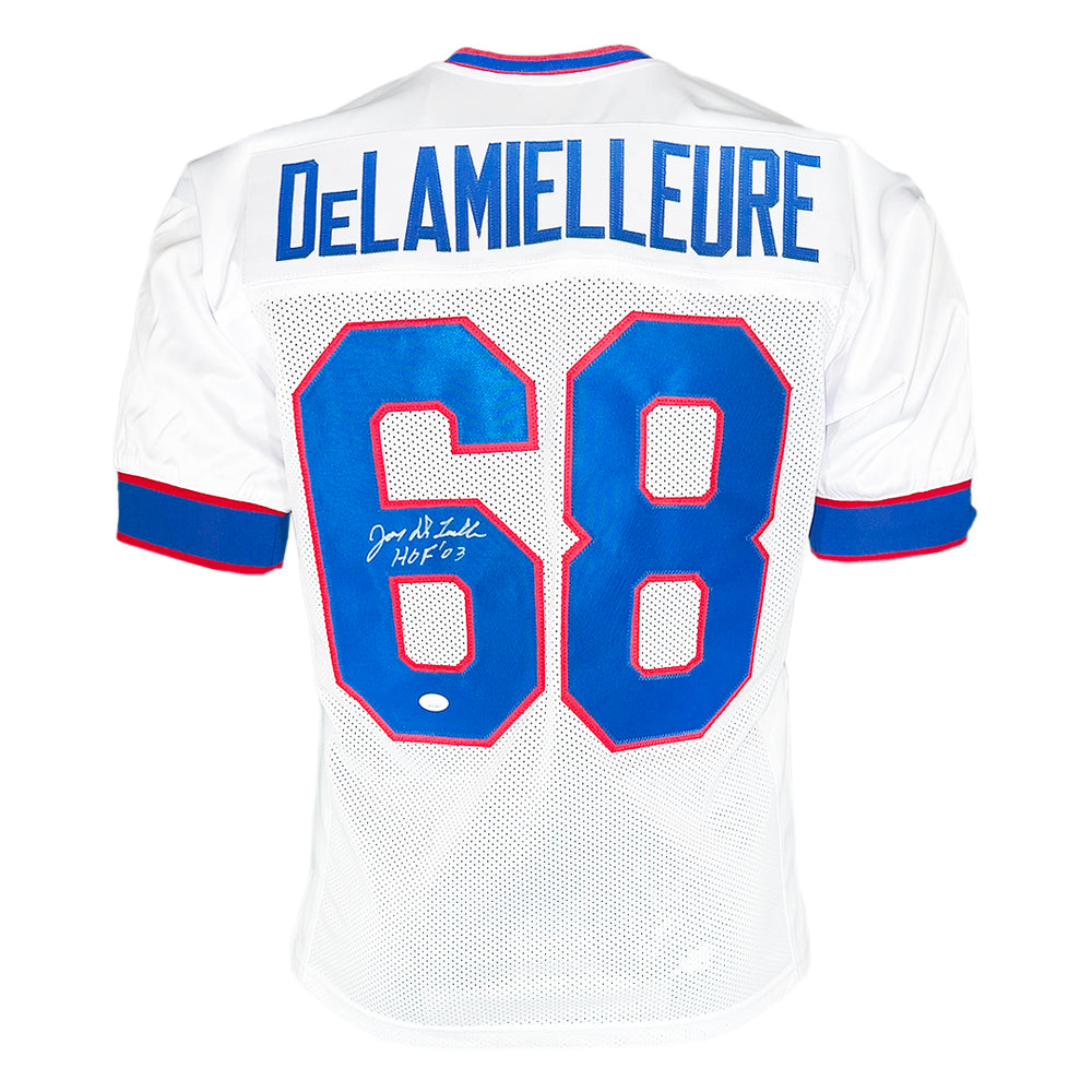 Joe DeLamielleure Signed HOF 03 Inscription Buffalo White Football Jersey (Beckett)