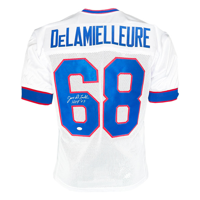 Joe DeLamielleure Signed HOF 03 Inscription Buffalo White Football Jersey (Beckett)