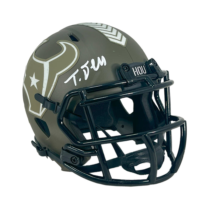 Tank Dell Signed Houston Texans Salute to Service Mini Football Helmet (JSA)