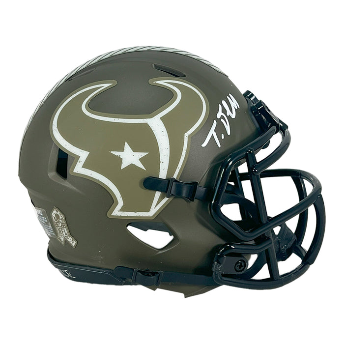 Tank Dell Signed Houston Texans Salute to Service Mini Football Helmet (JSA)