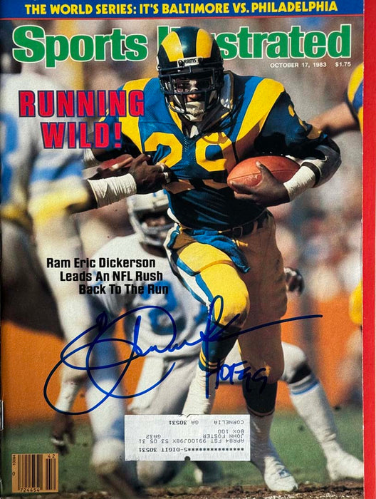 Eric Dickerson Signed HOF 99 Inscription Sports Illustrated 10/17/1983 Issue (JSA)