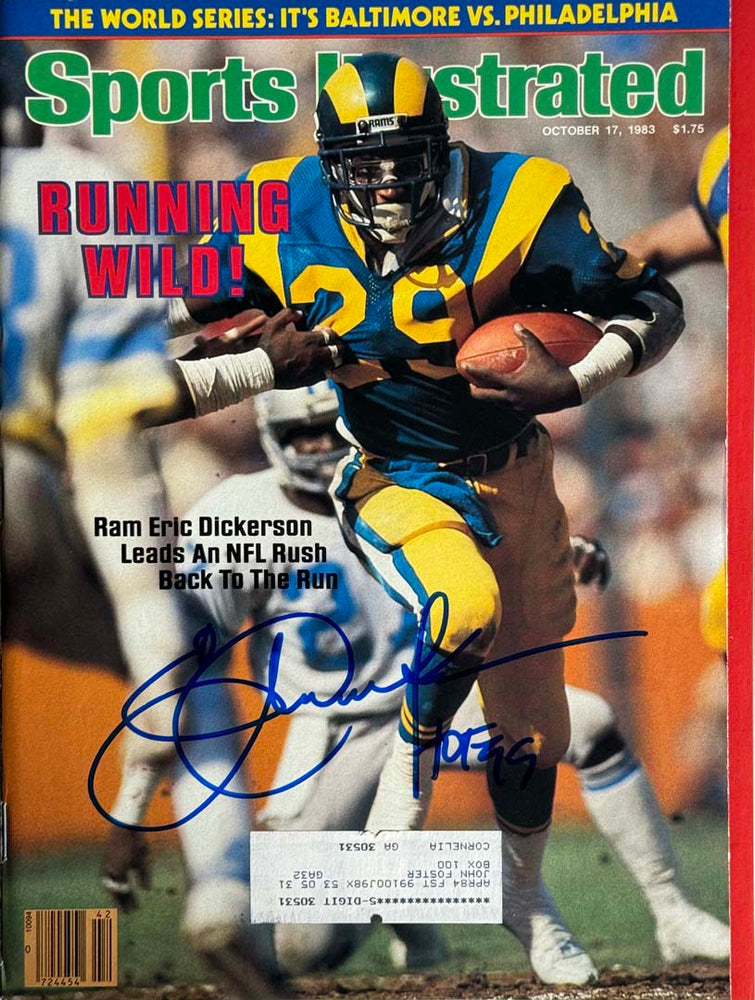 Eric Dickerson Signed HOF 99 Inscription Sports Illustrated 10/17/1983 Issue (JSA)