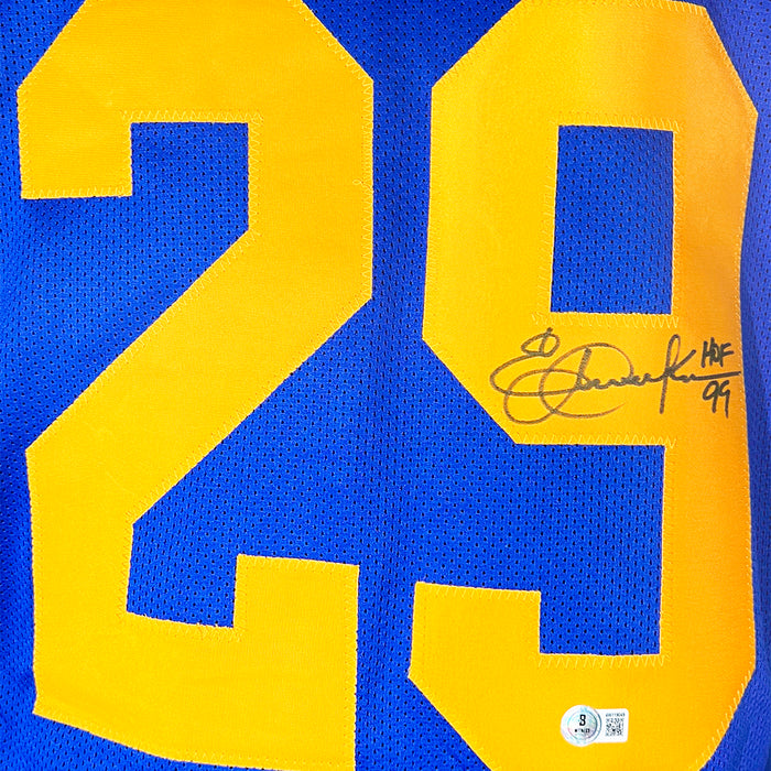 Eric Dickerson Signed HOF 99 Inscription St. Louis Royal Blue Signed on 9 Football Jersey (Beckett)