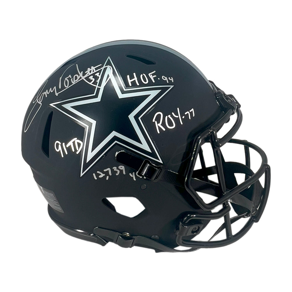 Tony Dorsett Signed 4 Inscription Dallas Cowboys Authentic Eclipse Speed Full-Size Football Helmet (Beckett)