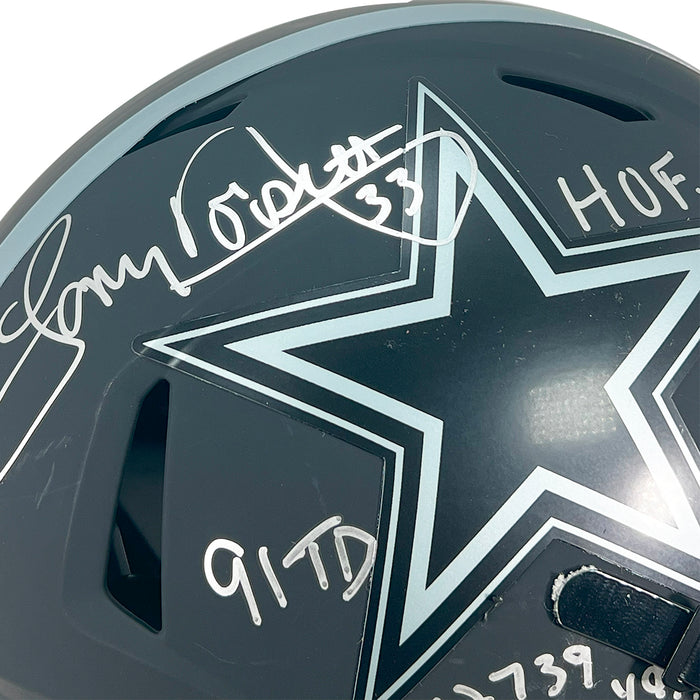 Tony Dorsett Signed 4 Inscription Dallas Cowboys Authentic Eclipse Speed Full-Size Football Helmet (Beckett)