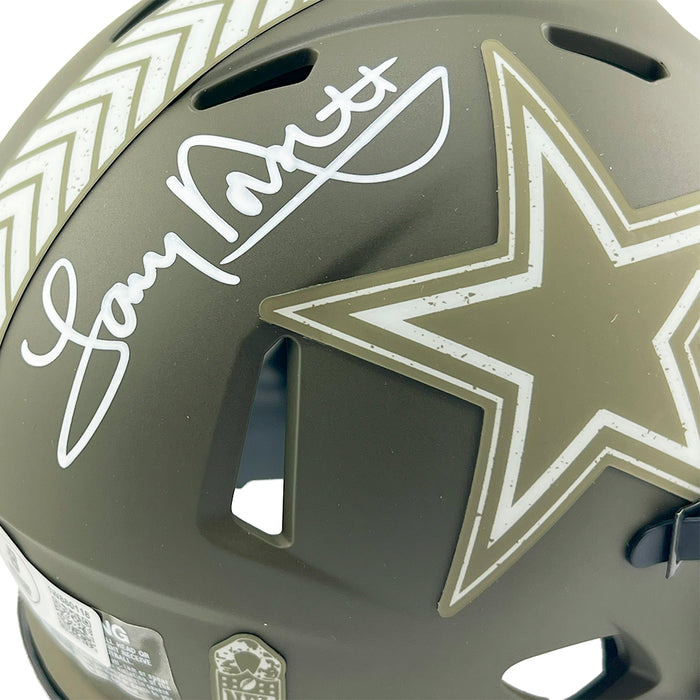 Tony Dorsett Signed Dallas Cowboys Salute to Service Mini Football Helmet (Beckett)