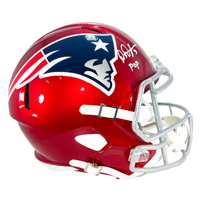 DeMario Douglas Signed Pop Inscription New England Patriots Flash Speed Full-Size Replica Football Helmet (Beckett)