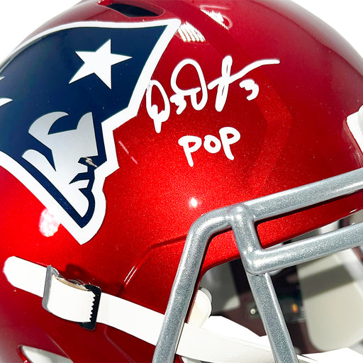 DeMario Douglas Signed Pop Inscription New England Patriots Flash Speed Full-Size Replica Football Helmet (Beckett)