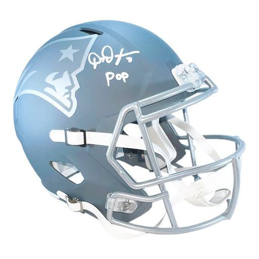 DeMario Douglas Signed New England Patriots Slate Alternate Speed Full-Size Replica Football Helmet (Beckett)