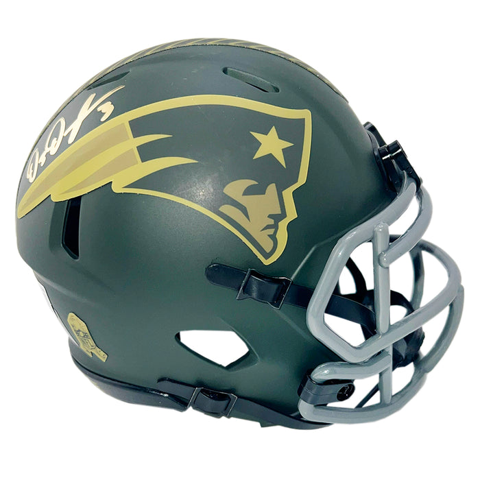 DeMario Douglas Signed New England Patriots Salute 2025 Mini Football Helmet (Beckett)