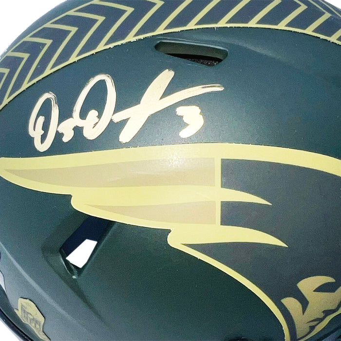 DeMario Douglas Signed New England Patriots Salute 2025 Mini Football Helmet (Beckett)