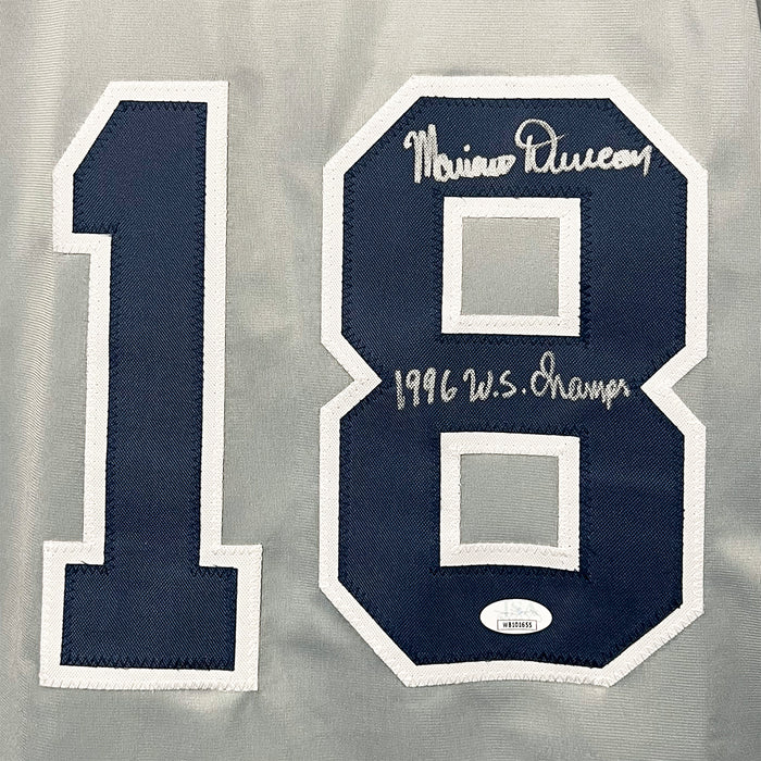 Mariano Duncan Signed 1996 WS Champs Inscription New York Grey Baseball Jersey (JSA)