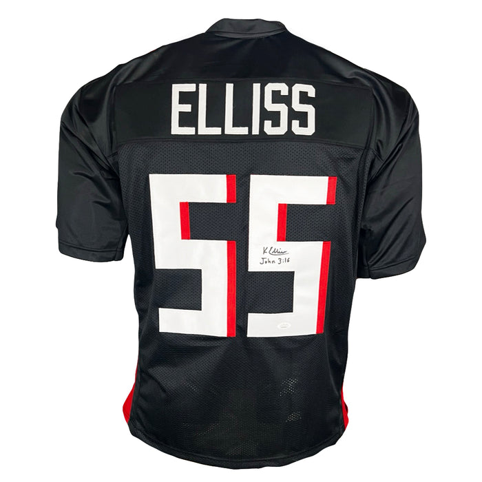 Kaden Elliss Signed John 3:16 Inscription Atlanta Black Football Jersey (Beckett)