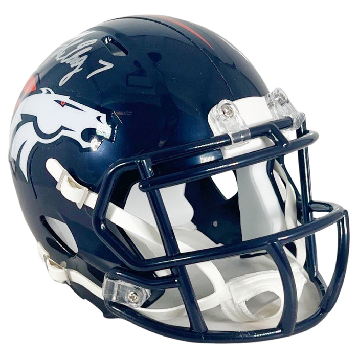 John Elway Signed Silver Ink Denver Broncos Speed Mini Football Helmet (Beckett)