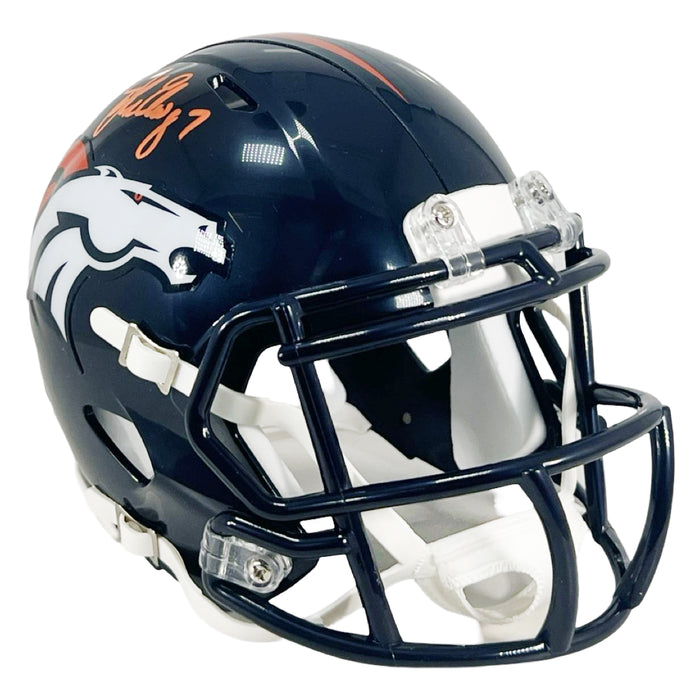 John Elway Signed Denver Broncos Speed Mini Football Helmet Orange Ink (JSA)