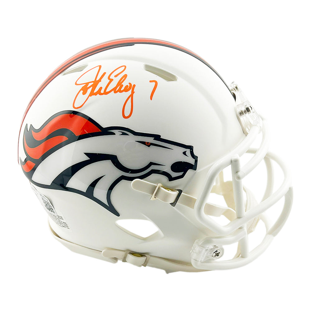 John Elway Signed Denver Broncos Flat White Speed Mini Football Helmet (Beckett)