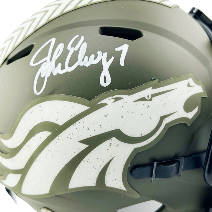 John Elway Signed Denver Broncos Salute to Service Mini Football Helmet (Beckett)