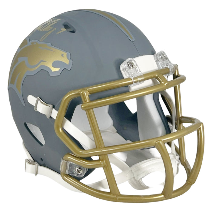 denver broncos nmini football helmet John Elway Signed Denver Broncos Slate Alternate Speed Mini Football Helmet Gold Ink (JSA)
