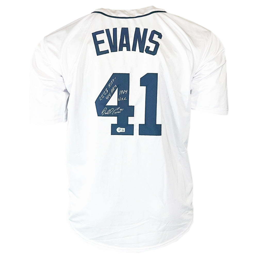 Darrell Evans Signed 2223 Hits 414 HR's 1984 WS Champs Inscription Detroit White Baseball Jersey (Beckett)