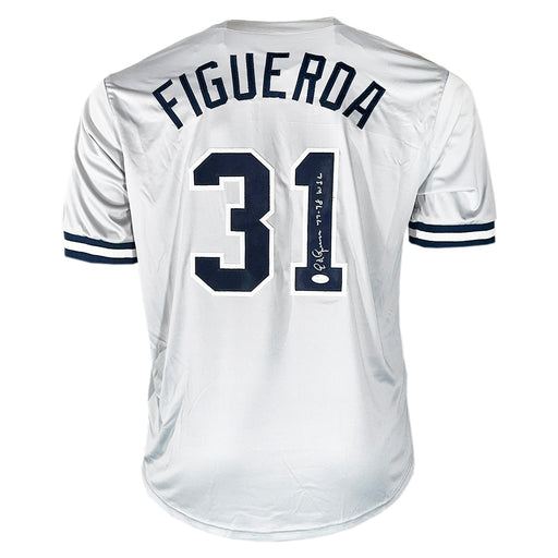 Ed Figueroa Signed 77-78 WSC Inscription New York Grey Baseball Jersey (JSA)