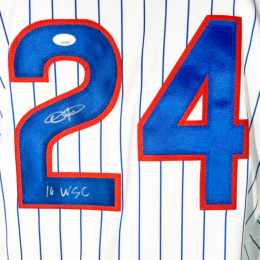 Dexter Fowler Signed 16 WSC Inscription Chicago Pinstripe Baseball Jersey (JSA)