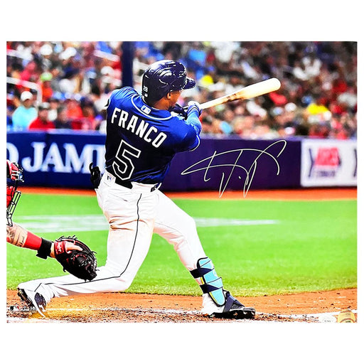 Wander Franco Signed Tampa Bay Batting Baseball 16x20 Photo (JSA) - RSA