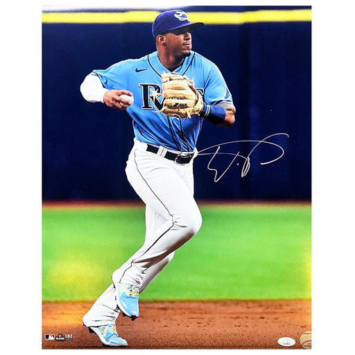 Wander Franco Signed Tampa Bay Rays Throwing Baseball 16x20 Photo (JSA) - RSA