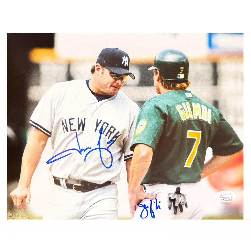 Giambi Brothers Signed Dual Signature Pose 1 Baseball 8x10 Photo (JSA)