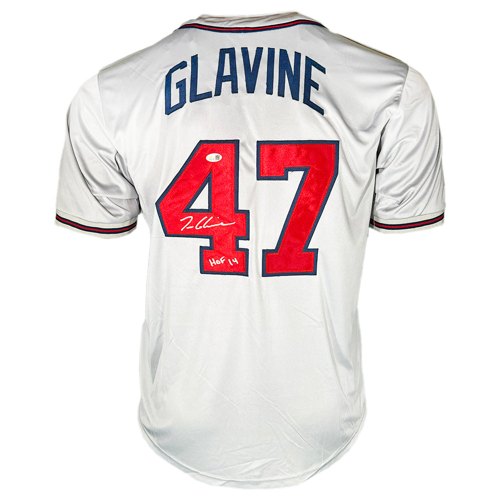 Tom Glavine Signed HOF 14 Inscription Atlanta Grey Baseball Jersey (JSA)