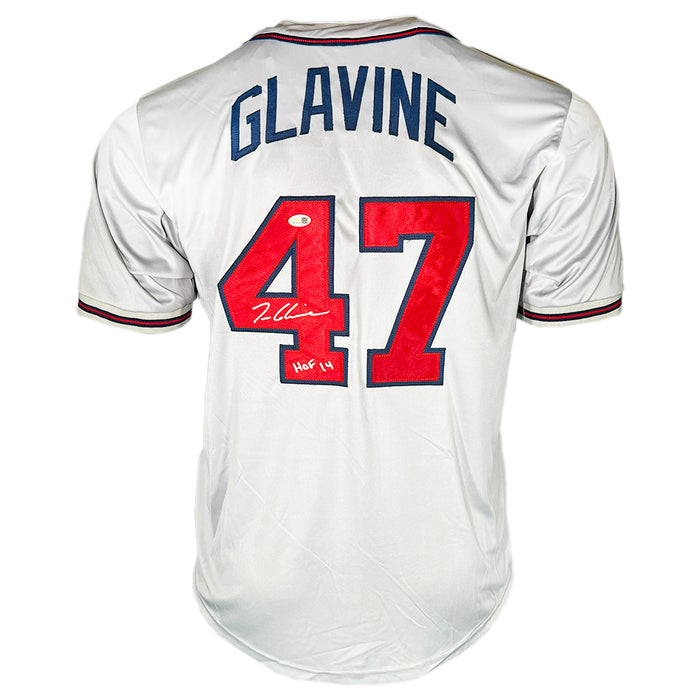 Tom Glavine Signed HOF 14 Inscription Atlanta Grey Baseball Jersey (JSA)