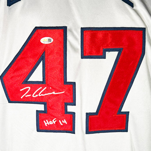 Tom Glavine Signed HOF 14 Inscription Atlanta Grey Baseball Jersey (JSA)